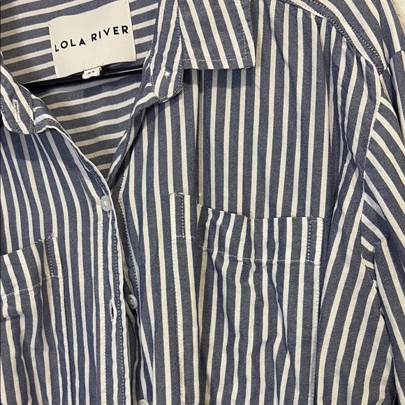 Lola River XL Casual Blue and White Striped Button Down Shirt - Picture 4 of 5